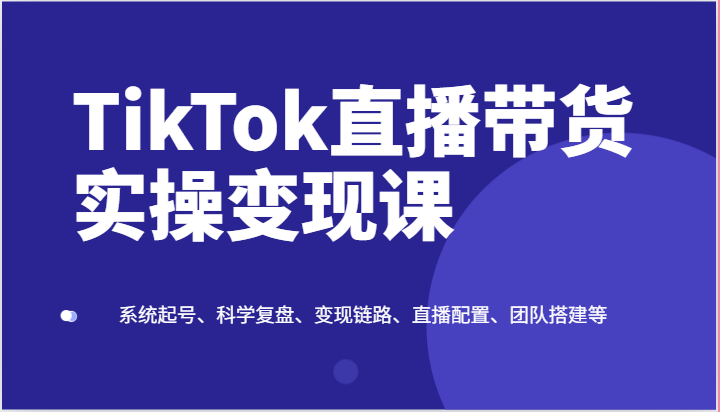 TikTok直播带货实操变现课：系统起号、科学复盘、变现链路、直播配置、团队搭建等（tiktok直播带货流程）